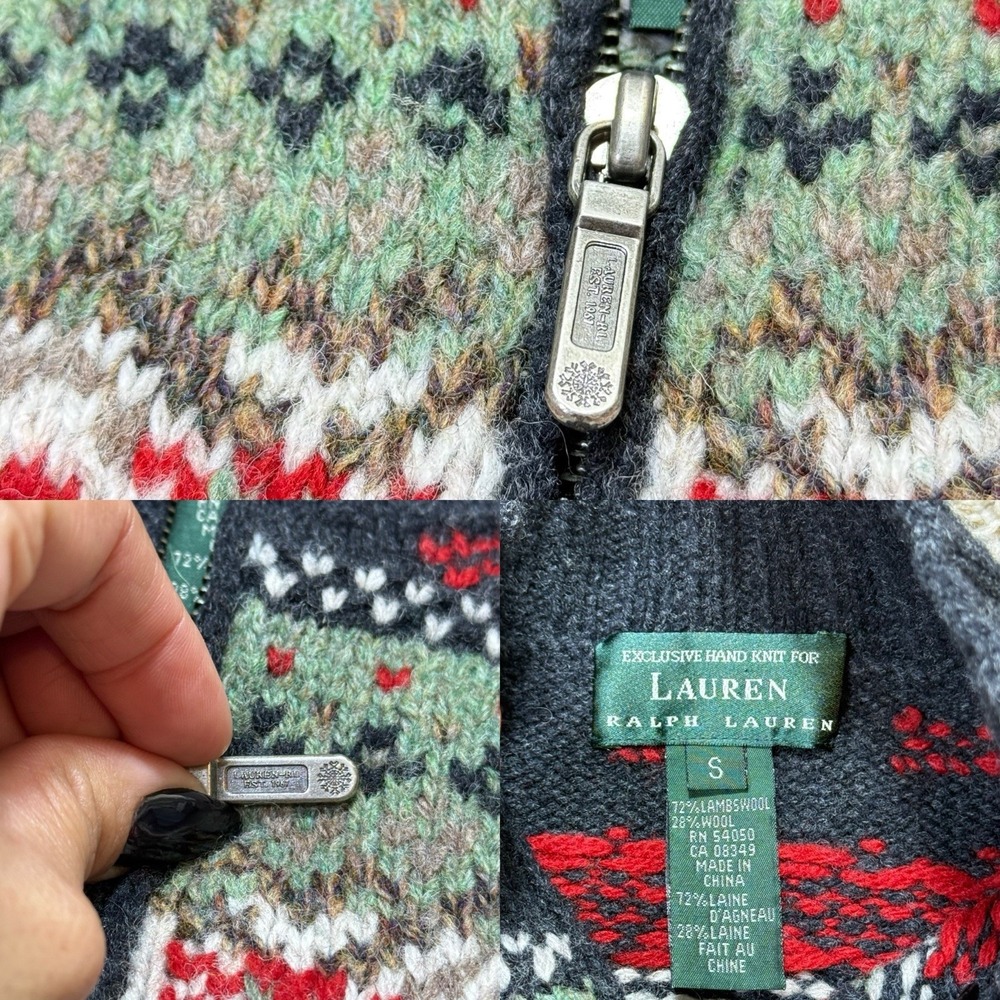 VTG 90's Lauren Ralph Lauren Womens S Wool Alpaca Fair Isle Quarter Zip Sweater - Picture 2 of 5
